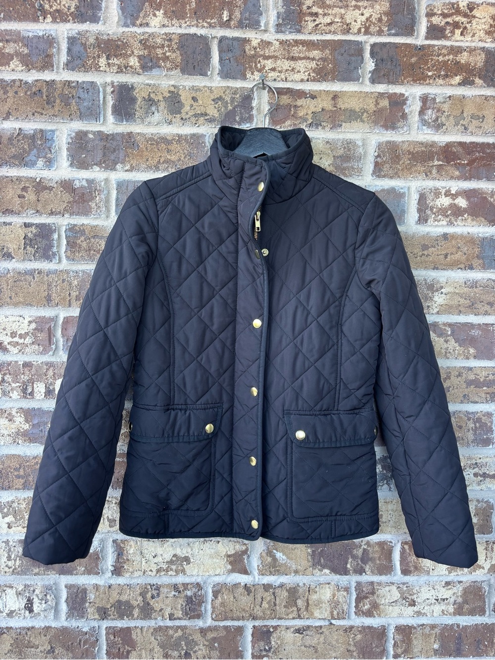 J. Crew Black Quilted Puffer Jacket with Gold Hardware